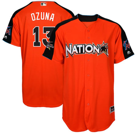 Marcell Ozuna National League Majestic 2017 MLB All-Star Game Authentic Home Run Derby Jersey - Orange