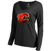 Calgary Flames   Women's Midnight Mascot Long Sleeve V-Neck T-Shirt - Black
