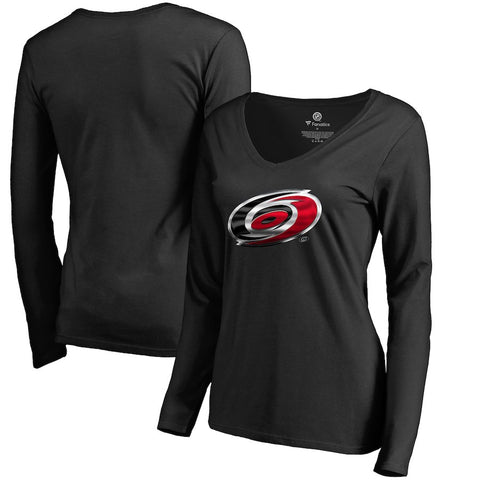 Carolina Hurricanes   Women's Midnight Mascot Long Sleeve V-Neck T-Shirt - Black