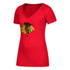 Chicago Blackhawks Women's Distressed Logo V-Neck T-Shirt