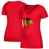 Chicago Blackhawks Women's Distressed Logo V-Neck T-Shirt
