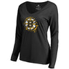 Boston Bruins   Women's Splatter Logo V-Neck Long Sleeve T-Shirt - Black
