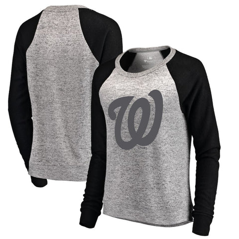 Washington Nationals Let Loose by RNL Women's Cozy Collection Plush Raglan Tri-Blend Sweatshirt - Ash