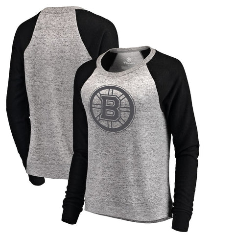 Boston Bruins Let Loose by RNL Women's Cozy Collection Plush Crew Sweatshirt - Ash/Black