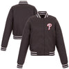 Philadelphia Phillies JH Design Women's Embroidered Logo Poly-Twill Full Snap Jacket