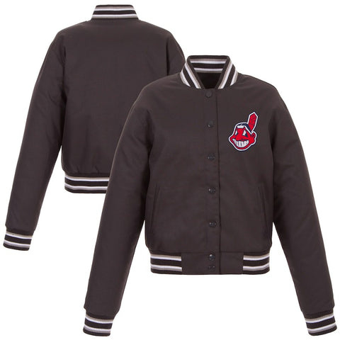 Cleveland Indians JH Design Women's Embroidered Logo Poly-Twill Full Snap Jacket
