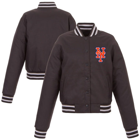 New York Mets JH Design Women's Embroidered Logo Poly-Twill Full Snap Jacket