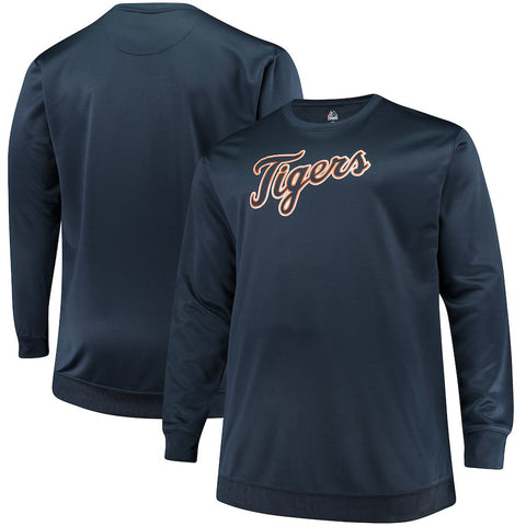 Detroit Tigers Majestic Big & Tall Poly Fleece Crew Neck Sweatshirt - Navy