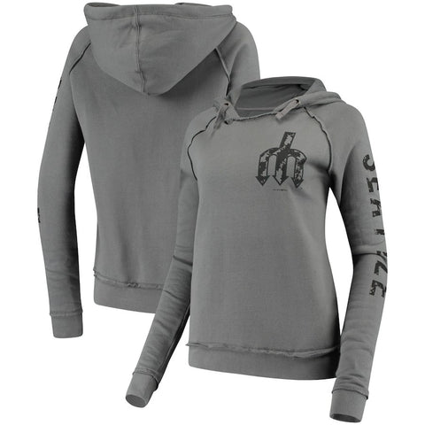 Seattle Mariners 5th & Ocean by New Era Women's Fields of Fashion Raw Edge Raglan Sleeve Pullover Hoodie - Gray