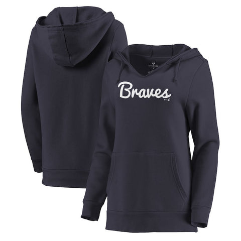 Atlanta Braves Let Loose by RNL Women's Audible V-Neck Tri-Blend Pullover Hoodie - Navy