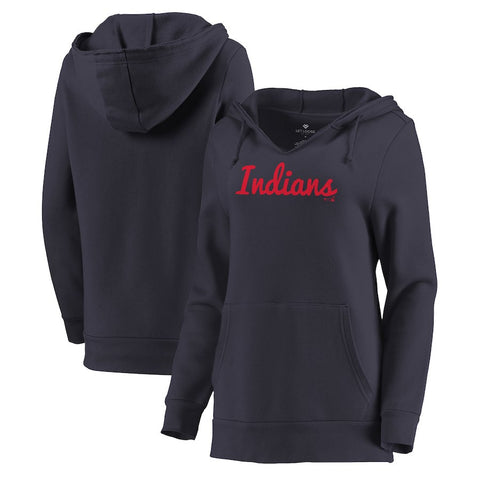 Cleveland Indians Let Loose by RNL Women's Audible V-Neck Tri-Blend Pullover Hoodie - Navy