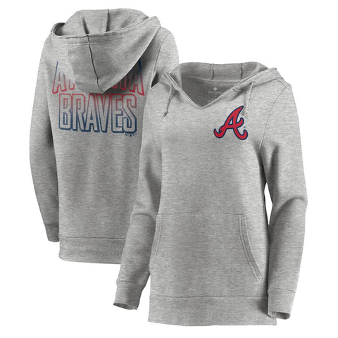 Atlanta Braves Let Loose by RNL Women's Team Logo Fleece Tri-Blend Pullover Hoodie - Ash
