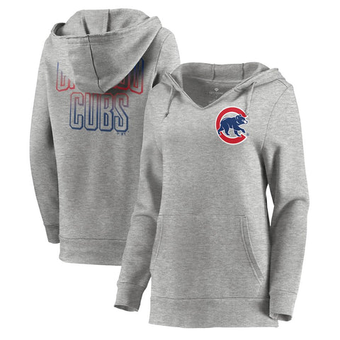 Chicago Cubs Let Loose by RNL Women's Team Logo Fleece Tri-Blend Pullover Hoodie - Ash