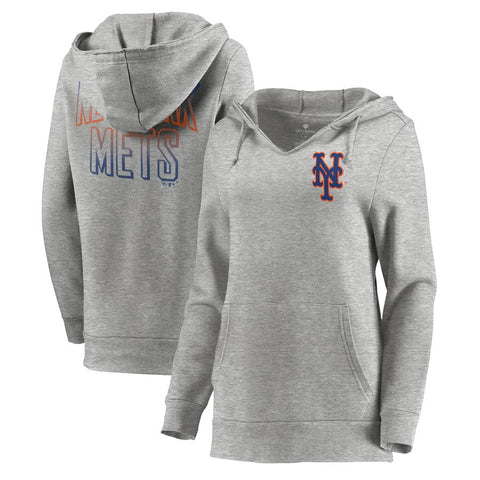 New York Mets Let Loose by RNL Women's Team Logo Fleece Tri-Blend Pullover Hoodie - Ash
