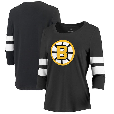 Boston Bruins Let Loose by RNL Women's Team Logo Stripe Tri-Blend 3/4 Sleeve T-Shirt - Black