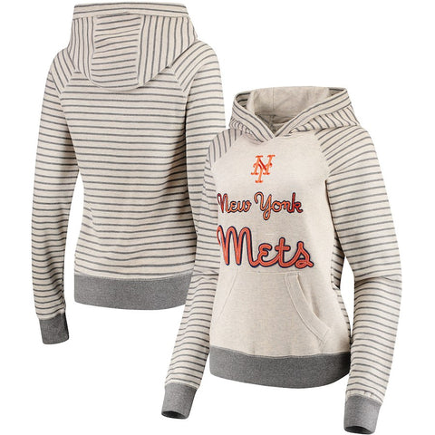 New York Mets Soft as a Grape Women's Bio Washed Stripe Sleeve Pullover Hoodie