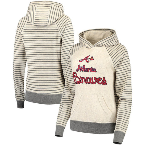 Atlanta Braves Soft as a Grape Women's Bio Washed Stripe Sleeve Pullover Hoodie