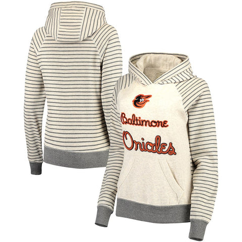 Baltimore Orioles Soft as a Grape Women's Bio Washed Stripe Sleeve Pullover Hoodie