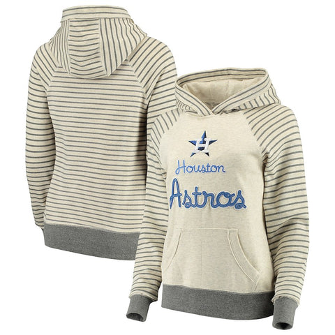Houston Astros Soft as a Grape Women's Bio Washed Stripe Sleeve Pullover Hoodie
