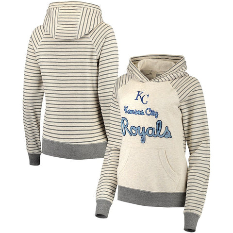 Kansas City Royals Soft as a Grape Women's Bio Washed Stripe Sleeve Pullover Hoodie