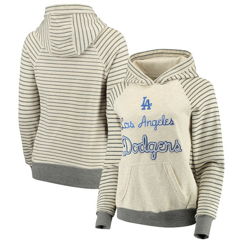 Los Angeles Dodgers Soft as a Grape Women's Bio Washed Stripe Sleeve Pullover Hoodie