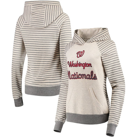 Washington Nationals Soft as a Grape Women's Bio Washed Stripe Sleeve Pullover Hoodie