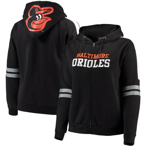 Baltimore Orioles Soft As A Grape Women's Curvy Bio-Washed Full-Zip Plus Size Hoodie - Black