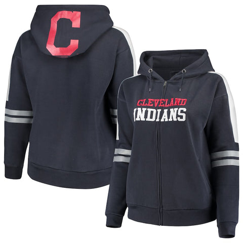 Cleveland Indians Soft As A Grape Women's Curvy Bio-Washed Full-Zip Plus Size Hoodie - Navy