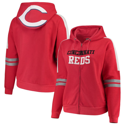 Cincinnati Reds Soft As A Grape Women's Curvy Bio-Washed Full-Zip Plus Size Hoodie - Red