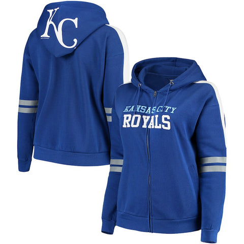 Kansas City Royals Soft As A Grape Women's Curvy Bio-Washed Full-Zip Plus Size Hoodie - Royal