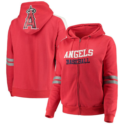 Los Angeles Angels Soft As A Grape Women's Curvy Bio-Washed Full-Zip Plus Size Hoodie - Red