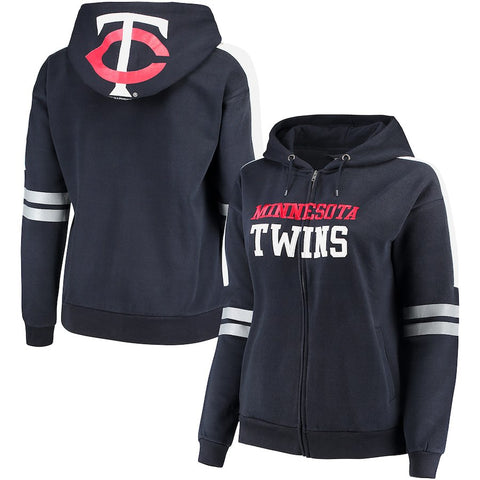 Minnesota Twins Soft As A Grape Women's Curvy Bio-Washed Full-Zip Plus Size Hoodie - Navy