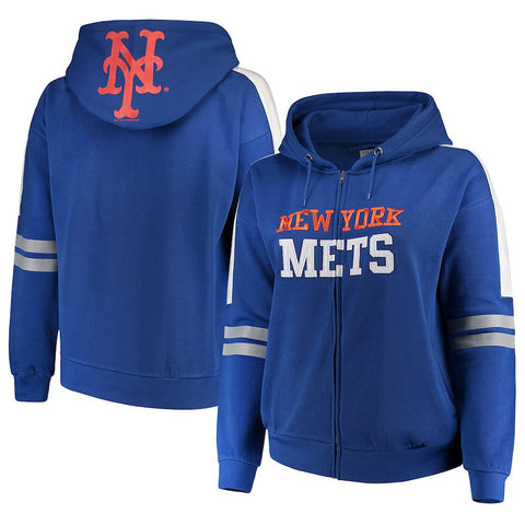 New York Mets Soft As A Grape Women's Curvy Bio-Washed Full-Zip Plus Size Hoodie - Royal