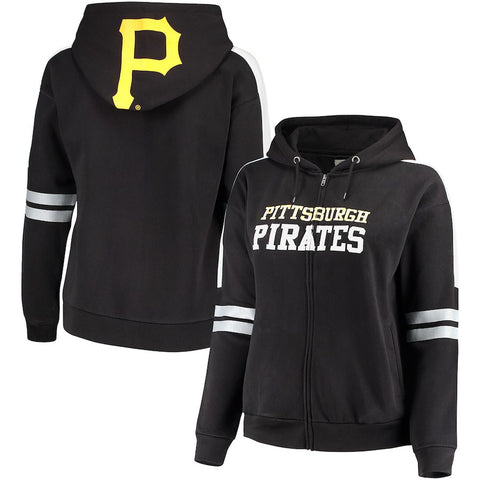 Pittsburgh Pirates Soft As A Grape Women's Curvy Bio-Washed Full-Zip Plus Size Hoodie - Black