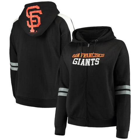San Francisco Giants Soft As A Grape Women's Curvy Bio-Washed Full-Zip Plus Size Hoodie - Black
