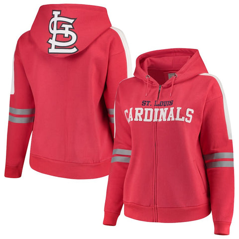St. Louis Cardinals Soft As A Grape Women's Curvy Bio-Washed Full-Zip Plus Size Hoodie - Red