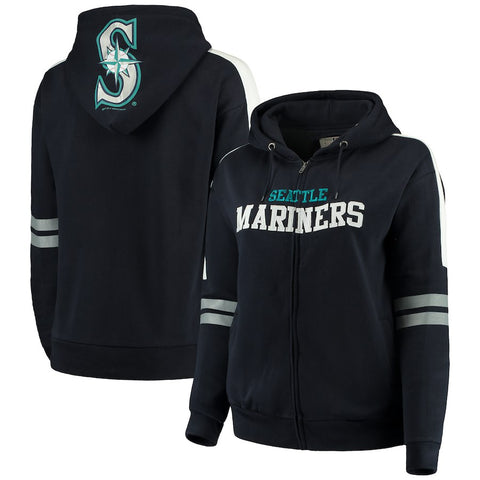 Seattle Mariners Soft As A Grape Women's Curvy Bio-Washed Full-Zip Plus Size Hoodie - Navy
