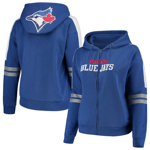 Toronto Blue Jays Soft As A Grape Women's Curvy Bio-Washed Full-Zip Plus Size Hoodie - Royal
