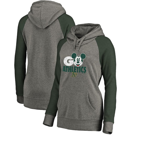 Oakland Athletics   Women's Disney Rally Cry Tri-Blend Raglan Pullover Hoodie - Ash