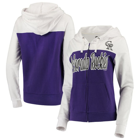 Colorado Rockies 5th & Ocean by New Era Women's French Terry Color Block Full-Zip Hoodie