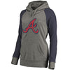 Atlanta Braves   Women's Distressed Team Logo Tri-Blend Raglan Pullover Hoodie - Gray/Navy
