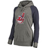 Cleveland Indians   Women's Distressed Team Logo Tri-Blend Raglan Pullover Hoodie - Gray/Navy