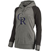 Colorado Rockies   Women's Distressed Team Logo Tri-Blend Raglan Pullover Hoodie - Gray/Black