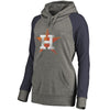 Houston Astros   Women's Distressed Team Logo Tri-Blend Raglan Pullover Hoodie - Gray/Navy