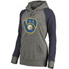 Milwaukee Brewers   Women's Distressed Team Logo Tri-Blend Raglan Pullover Hoodie - Gray/Navy