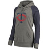 Minnesota Twins   Women's Distressed Team Logo Tri-Blend Raglan Pullover Hoodie - Gray/Navy