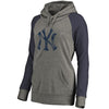 New York Yankees   Women's Distressed Team Logo Tri-Blend Raglan Pullover Hoodie - Gray/Navy