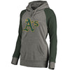 Oakland Athletics   Women's Distressed Team Logo Tri-Blend Raglan Pullover Hoodie - Gray/Green