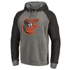 Baltimore Orioles   Distressed Team Logo Tri-Blend Raglan Pullover Hoodie - Gray/Black
