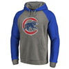 Chicago Cubs   Distressed Team Logo Tri-Blend Raglan Pullover Hoodie - Gray/Royal